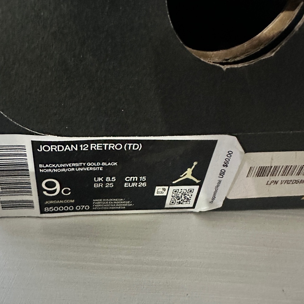 Jordan 12 Retro TD Black with Gold Accents 9c